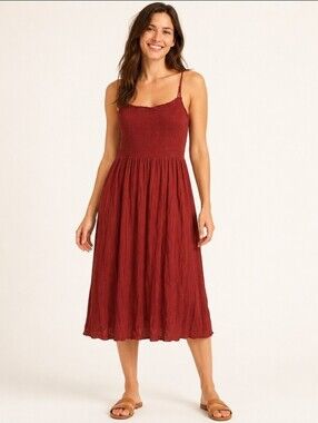 Old Navy Smocked Gauze Midi Dress Rust Red Medium Boho Cottagecore